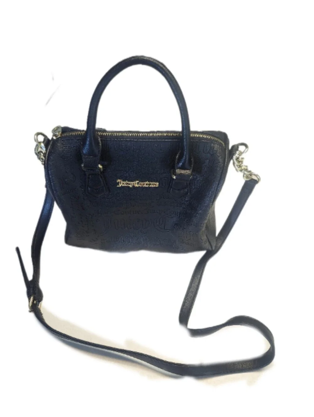Juicy Couture Black & Gold Faux Leather Satchel Bag Crossbody Purse, 9